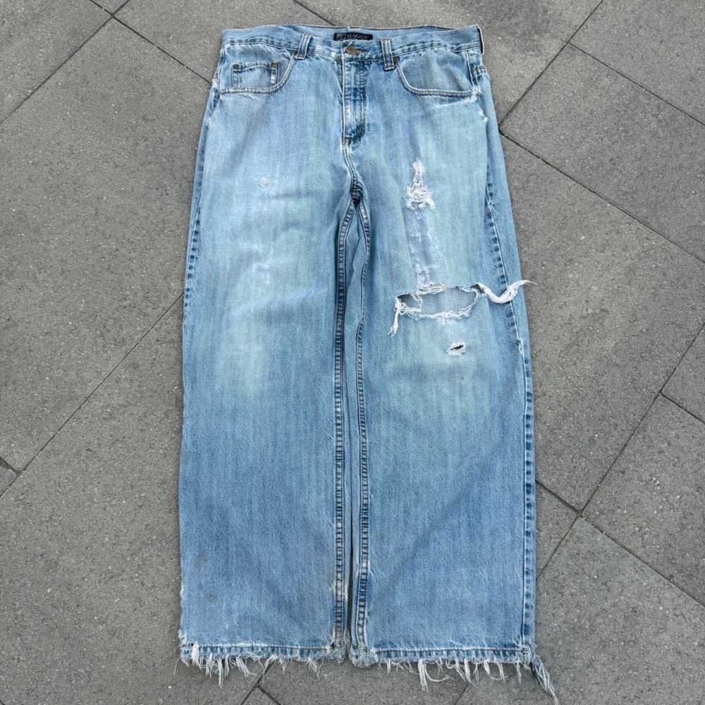 Vintage Anchor Blue Baggy Jeans Light Wash Distressed Y2K Wide Leg 36x27.5